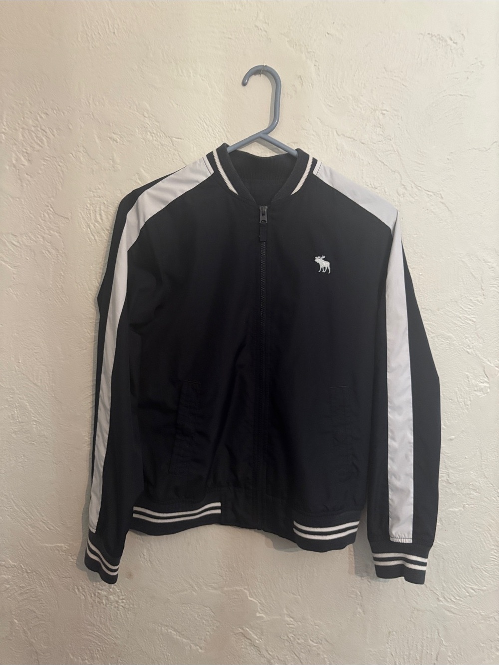 abercrombie kids Black and White Varsity Bomber Jacket